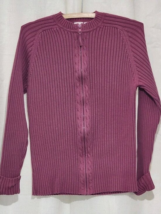Cherokee Sweaters - Cherokee Women's Junior's Cardigan Sweater Full Zip Ribbed Pink Size XL